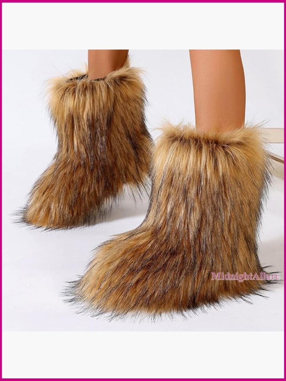 Faux Fur Mid-Calf Snow Boots, Warm Winter Outdoor Indoor Flat - Picture 2 of 7